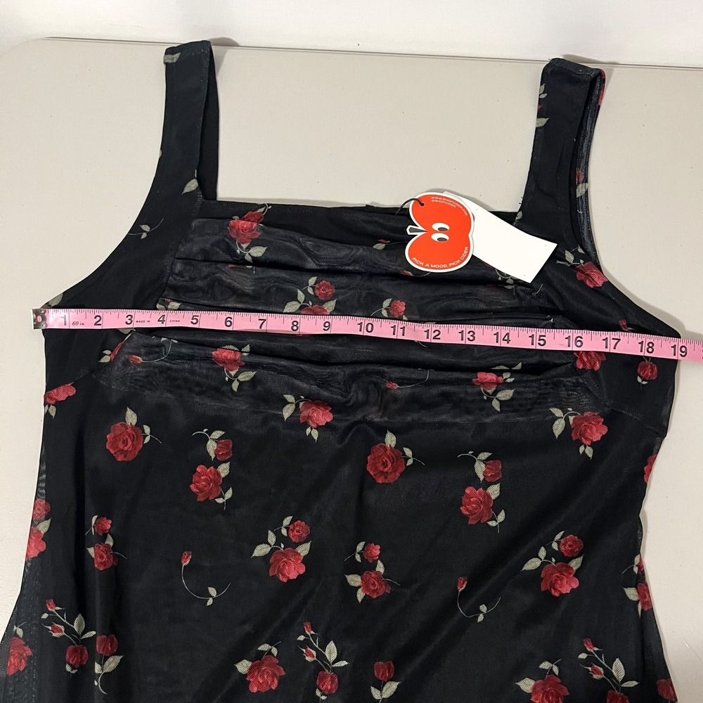 Cider Black Red Rose Floral Mesh Cowl Neck Mini‎ Dress Plus Size XL NWT - Picture 4 of 7